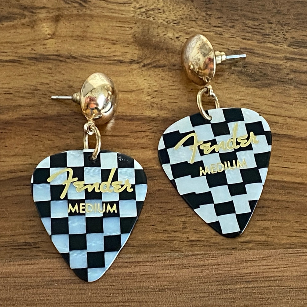 Black and White Fender Guitar Pick Earrings
